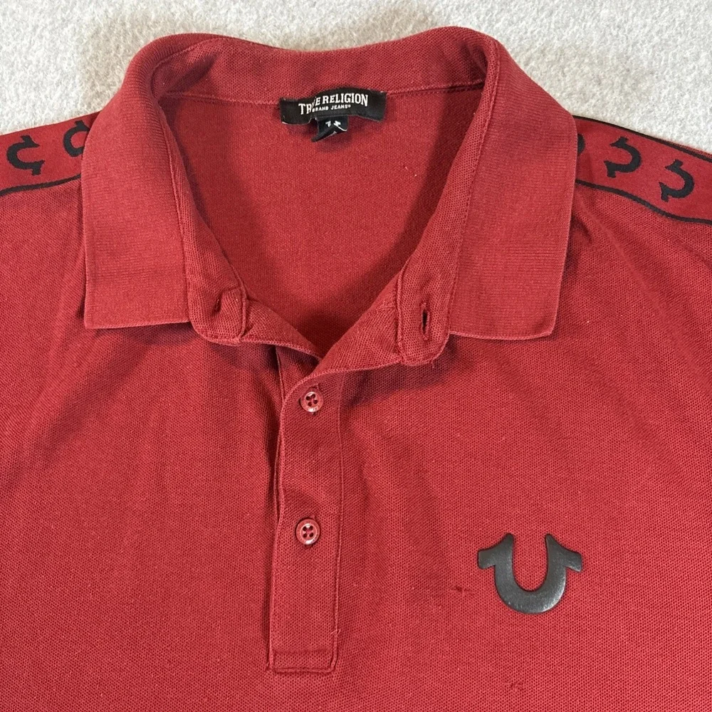 True Religion Men's Red Polo Shirt Short Sleeve‎ Sz L Fair Condition